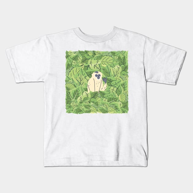 Monkey in Leaves Kids T-Shirt by I-LAYDA